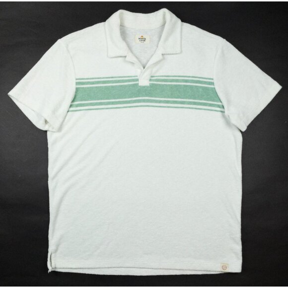 Marine Layer Terry Cloth Stripe Polo Shirt Men's Medium White Green Towel Summer - Picture 2 of 12